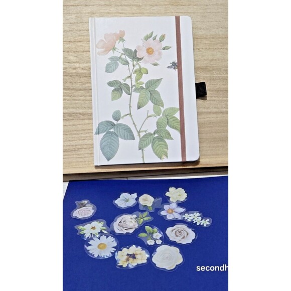 Botanical Notebook Pink Floral Journal - Pen Holder -Stickers - Picture 1 of 3